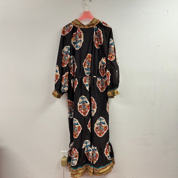 Flower Patch Boarder Print V-Neck Midi Dress - WC5492 - Picture 2 of 2